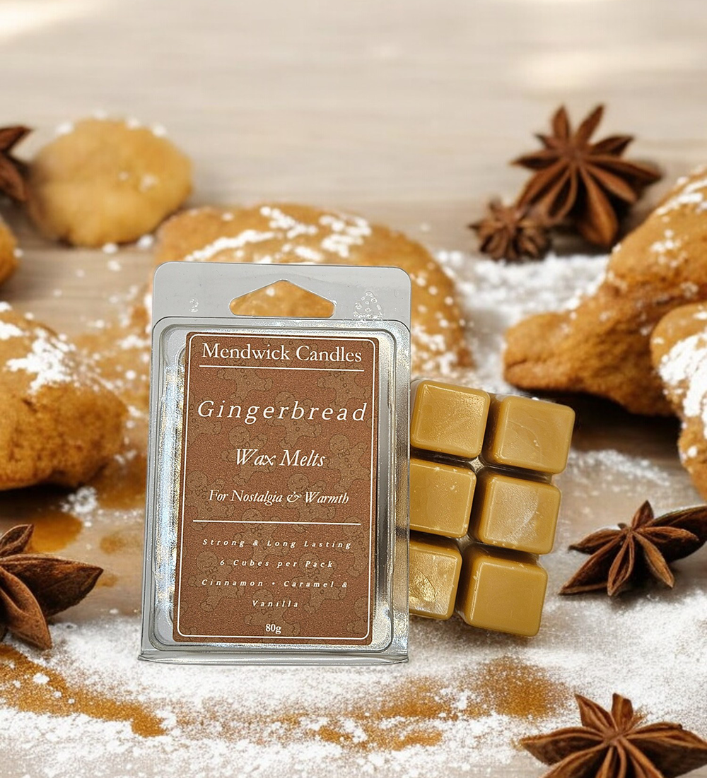 Gingerbread Wax Melts Shown Flat Lay with Star Anise and gingerbread