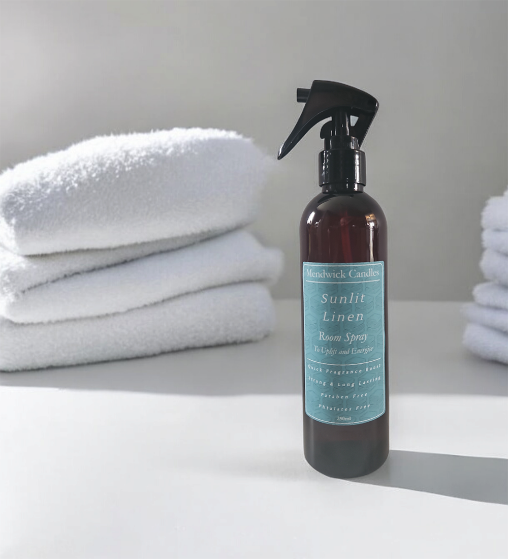 Image of Sunlit Linen Room Spray featuring towels in the background